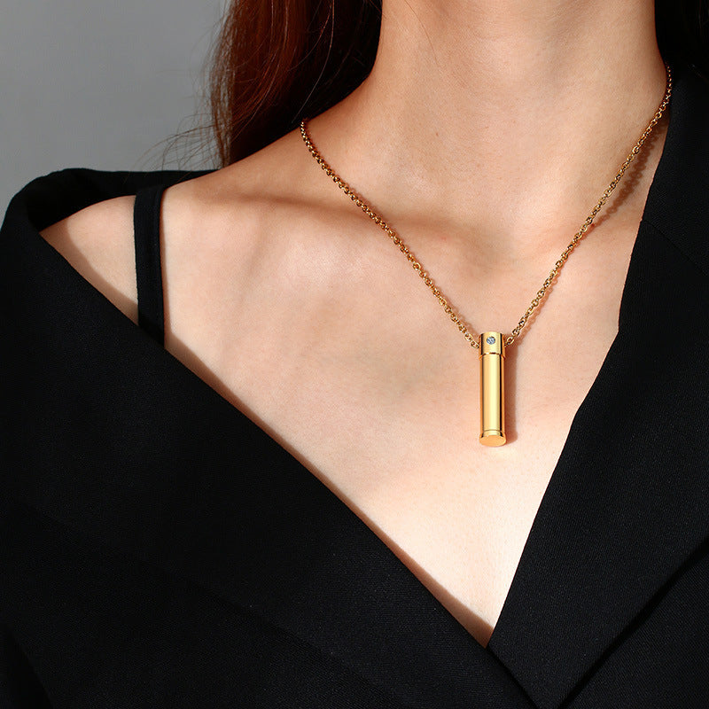 Sweater Chain Stainless Steel Single Zircon Open Urn Pendant
