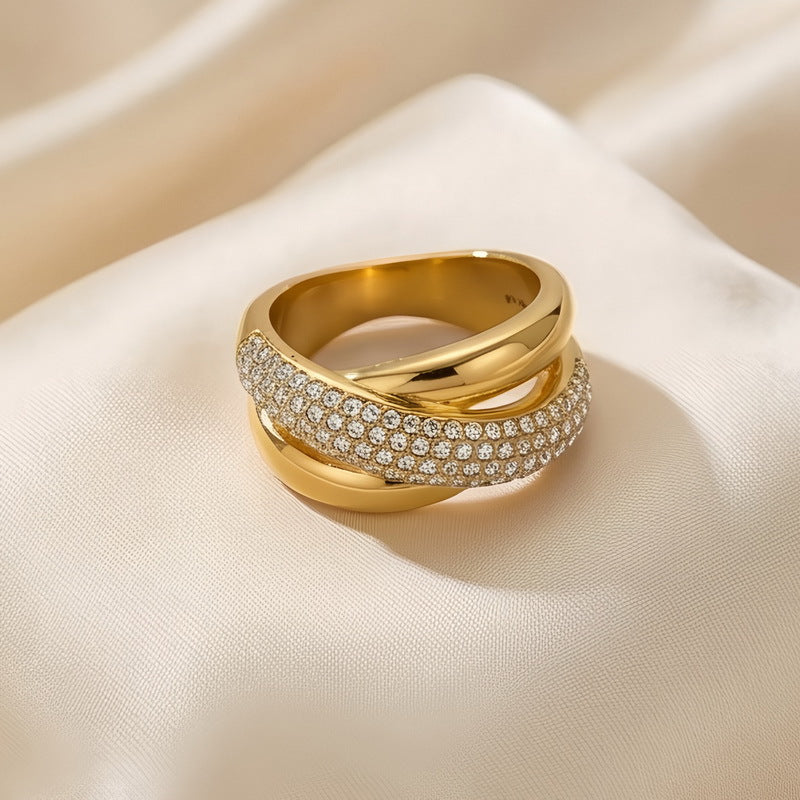 Style Full Zircon Wide Version Neutral Wind Ring Hollow Woven Men's