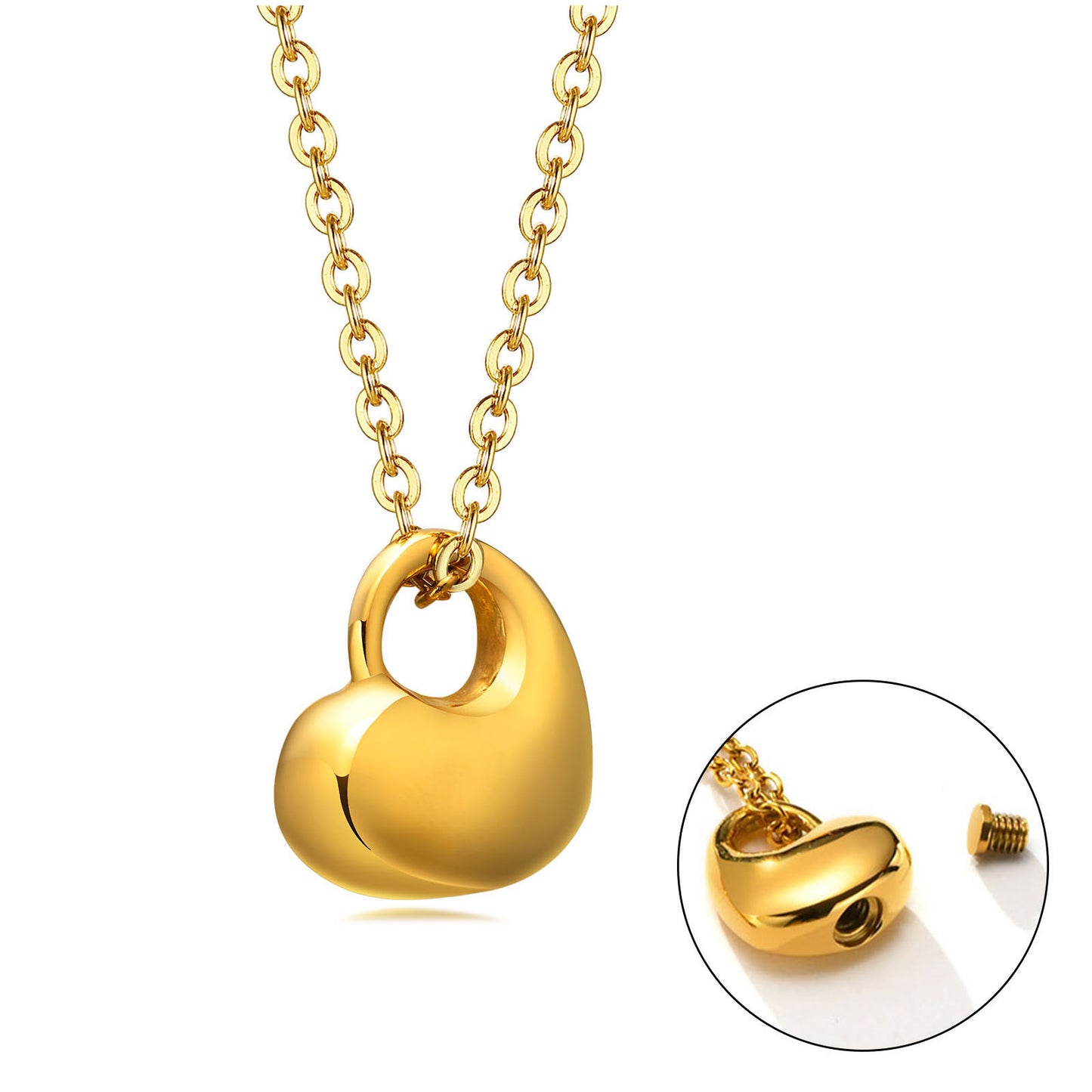 Stainless Steel Heart Shaped Urn Pendant Black Lady Necklace