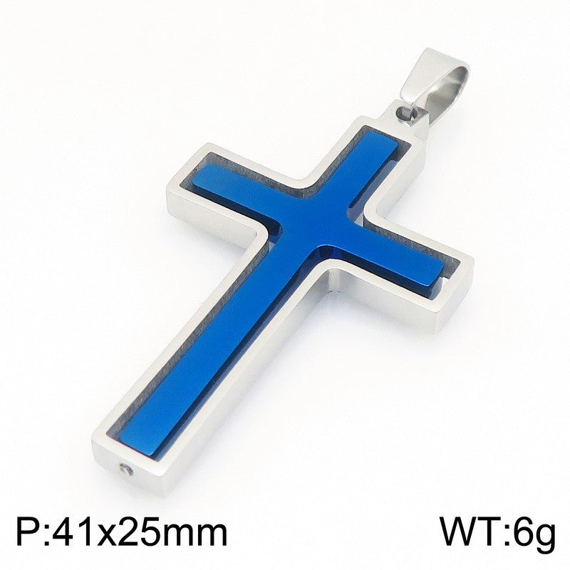Popular Japanese And Korean Retro Rotatable Cross Two-Color Stainless Steel Men's Pendant Necklace