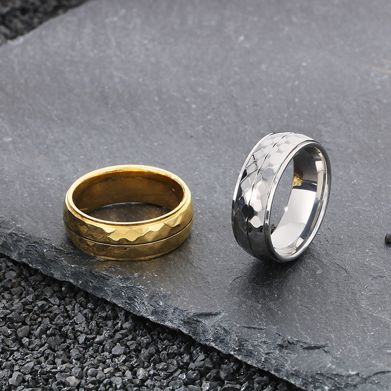 Planderful Titanium Mens Ring Double Row Texture Beaded
