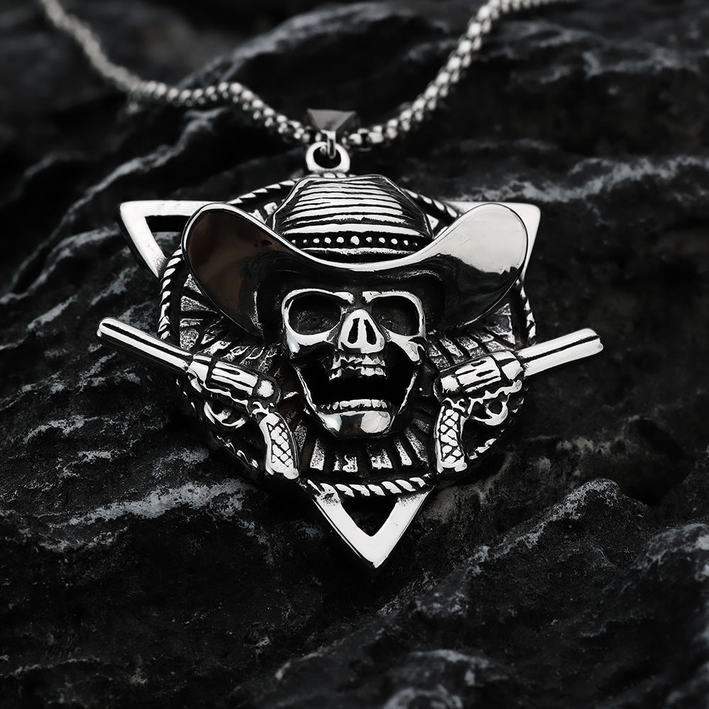 Vintage Men's Jewelry Stainless Steel Denim Skull Pendant Necklace