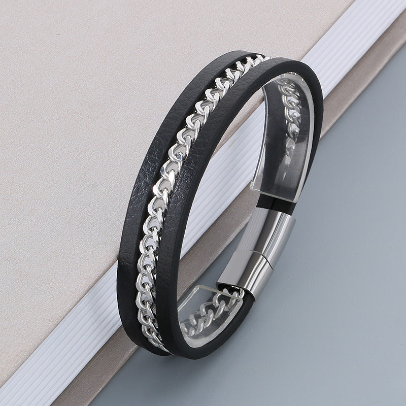 Planderful Mens Microfiber Leather Bracelet Magnetic Buckle