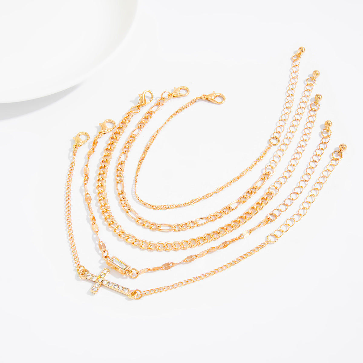 Style Set Stacked Cross Bracelet Micro-Inlaid Zircon Western Retro Chain Multi-Layer