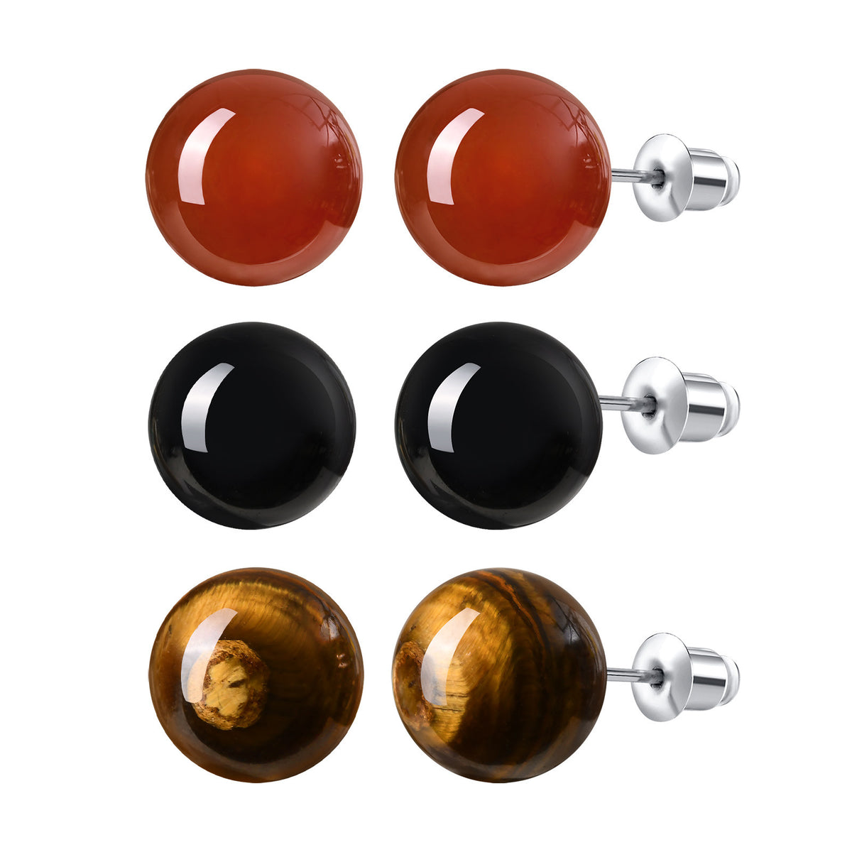 Round Gemstone Stud Earrings — 3 Styles