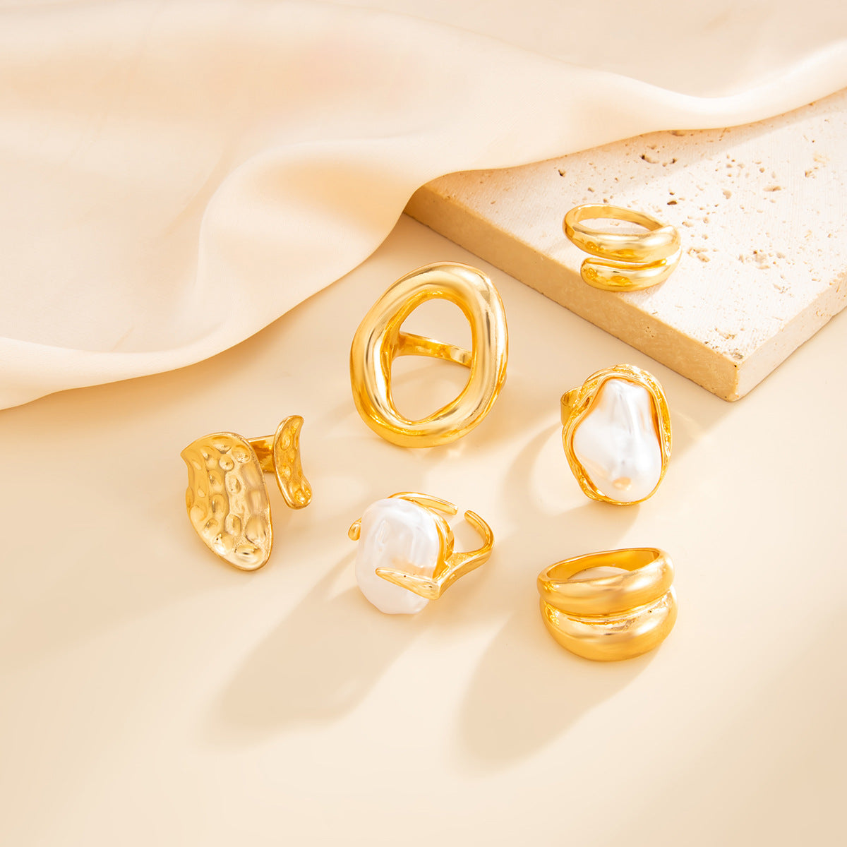 Planderful Vienna Verve Baroque Pearl Ring Geometric Stacking Statement Jewelry For Women