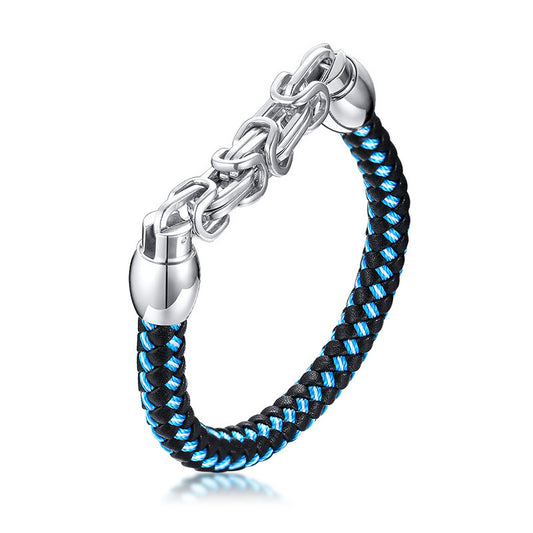 Stainless Steel Jewelry Wholesale Men's Leather Woven Bracelet