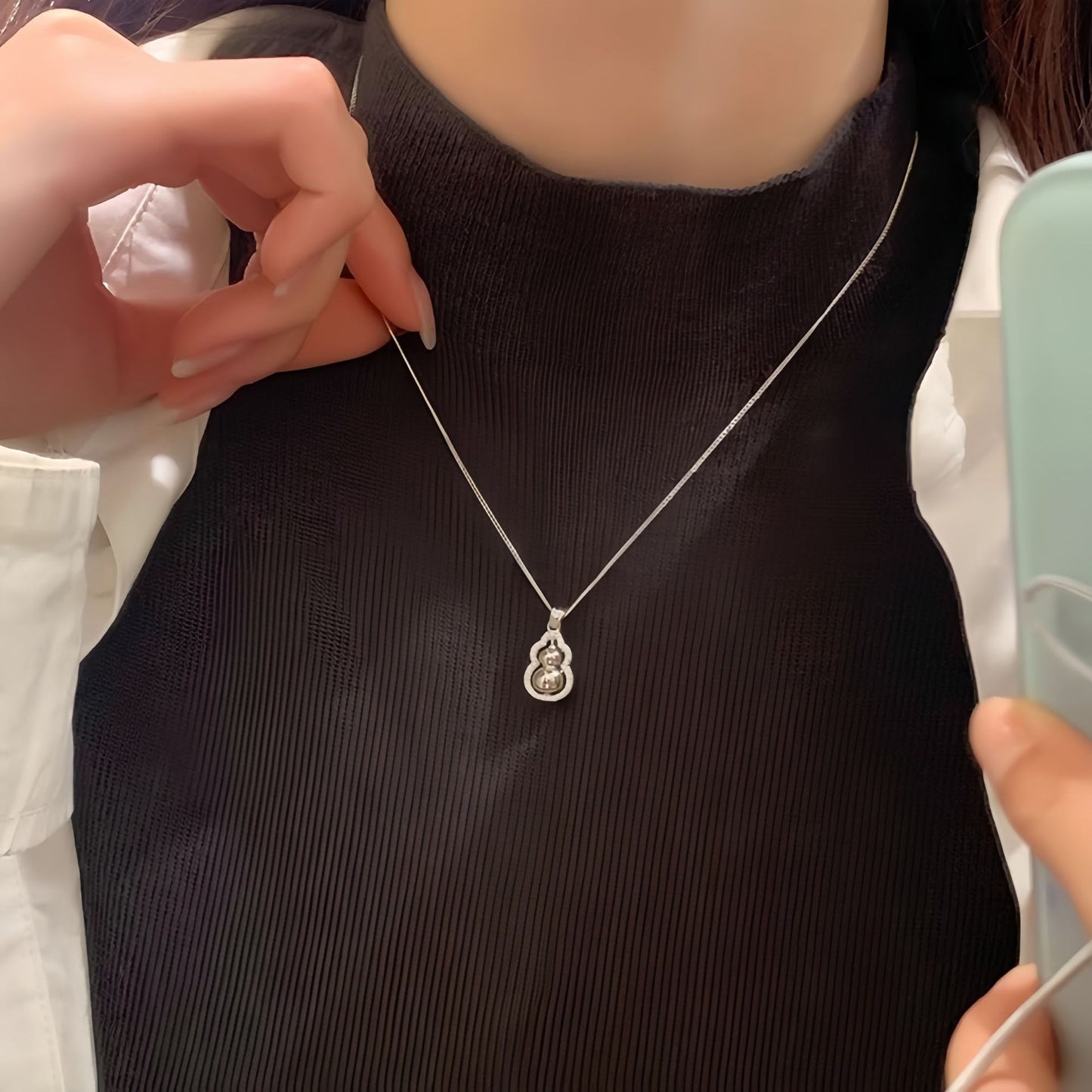New 925 Sterling Silver Rotatable Gourd Necklace Women's Guochao Fulu Pendant