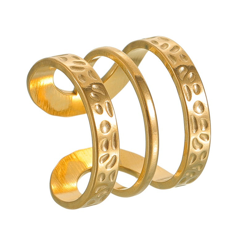 Planderful Everyday Genie Stainless Steel Ring Adjustable Opening Irregular Geometric Gold Plated Unisex Hip Hop Style