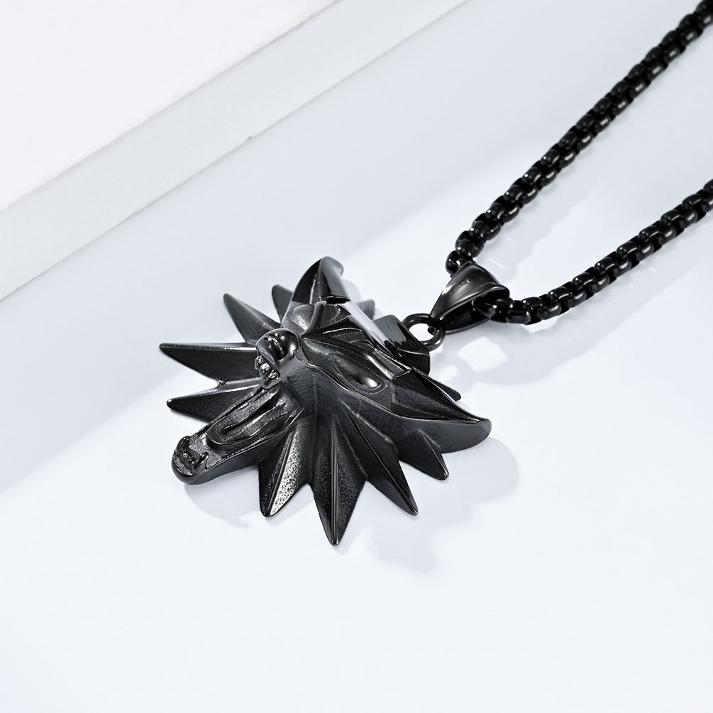 Online Game Witcher 3 Wolf Head Necklace for Men