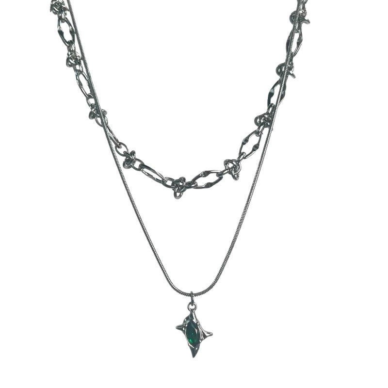 Planderful Jewelry Gemini Star Necklace Double Layer Steel Chain Layered Collarbone Trend