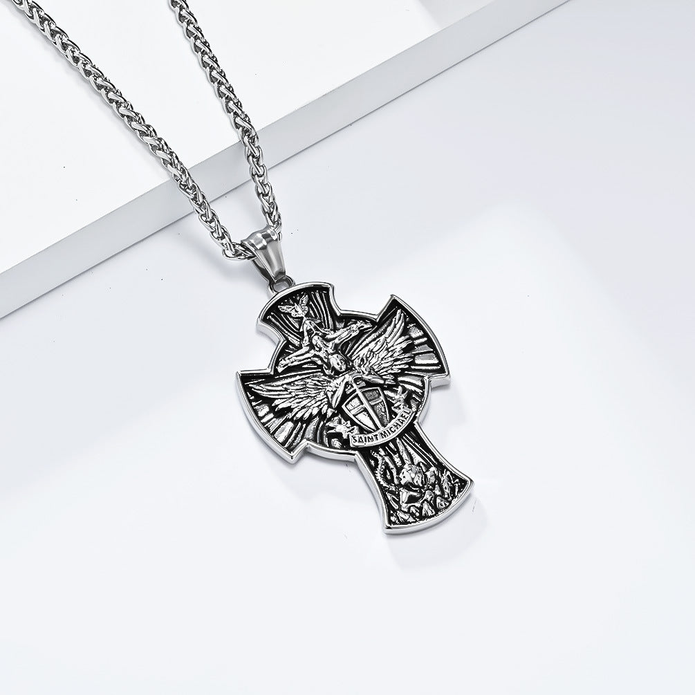 Planderful St Michael Archangel Necklace Titanium Steel Durable Vintage Jewelry For Spiritual Collectors