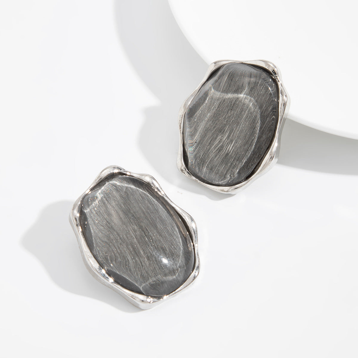Planderful Vienna Verve Statement Stone Stud Earrings Brushed Texture Lava Stone Retro Design For Trendsetters