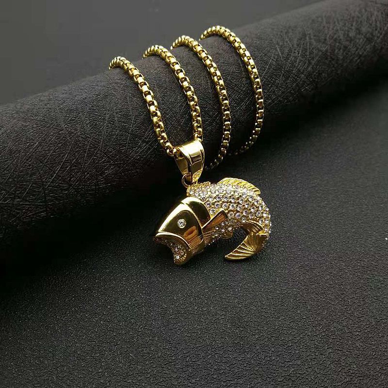 Zircon Necklace – Statement Urban Hip Hop Pendant Necklace In Gold-Plated Stainless Steel
