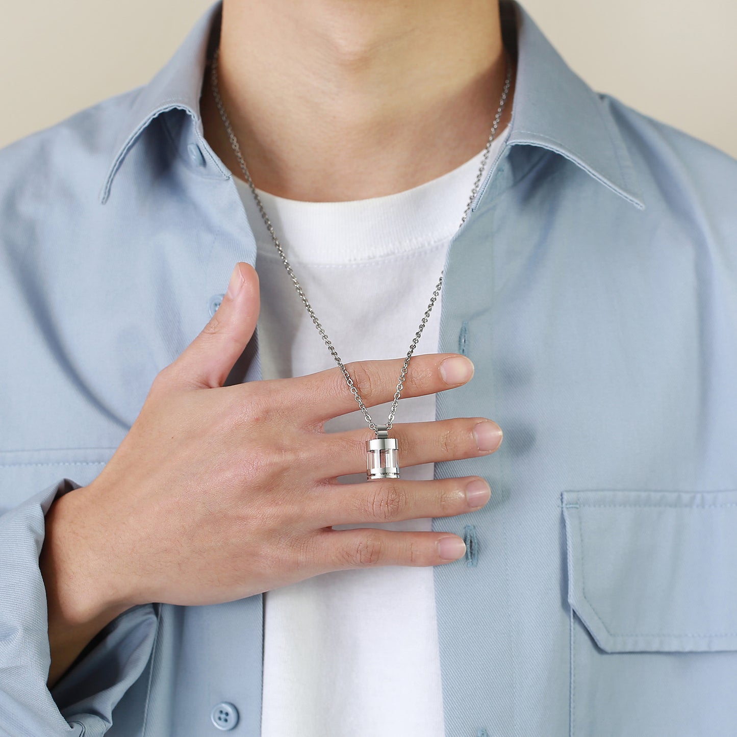 Stainless Steel Glass Transparent Urn Pendant Necklace Case