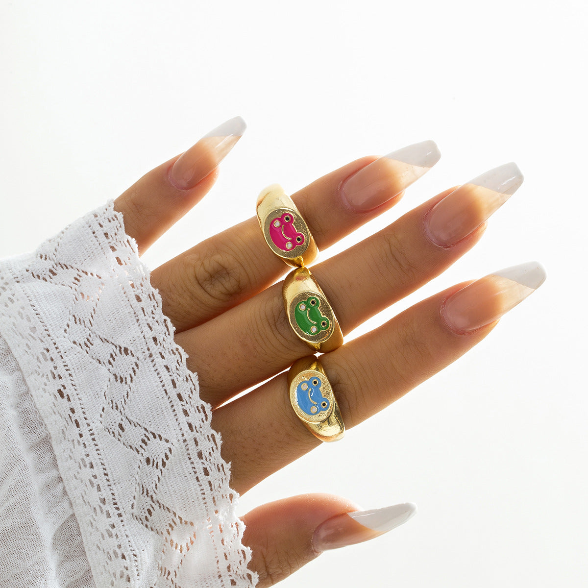 Froggy Colorful Ring with Geometric Hand Ornament