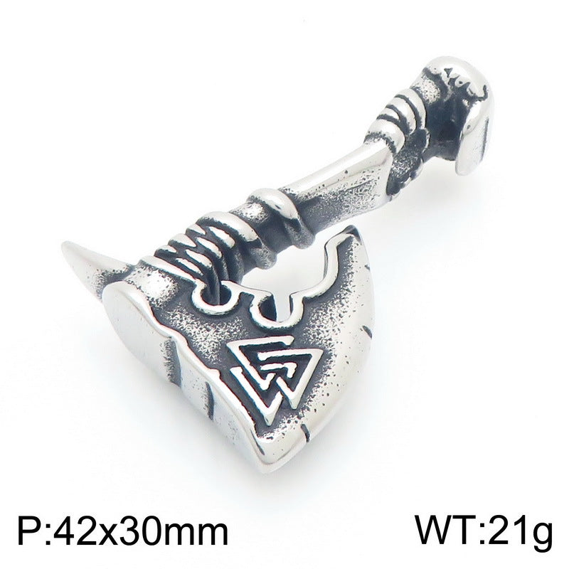 Nordic Viking Wolf Head Tomahawk Pendant, Retro Celtic Knot Warhammer Titanium Steel Necklace