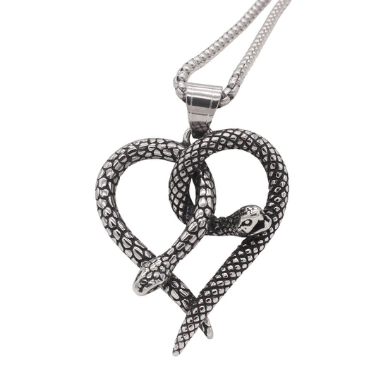 Planderful Jewelry Retro Heart Shaped Double Snake Pendant In Titanium Steel For Men