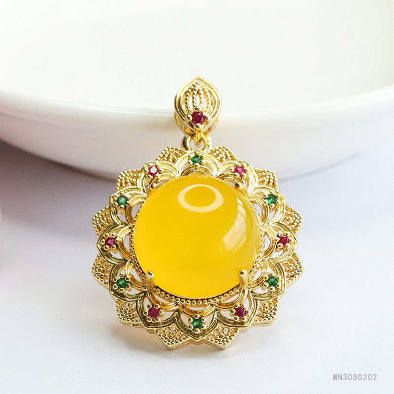 Chalcedony Sunflower & Ruyi Pendant — No Chain