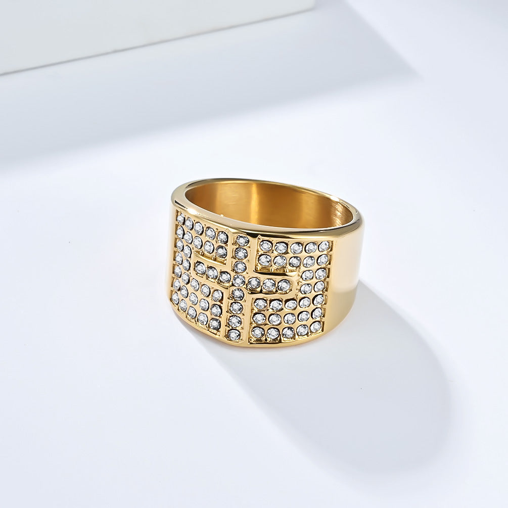 Planderful Hip Hop Cross Ring For Men 18K Gold Plated Stainless Steel With Zircon