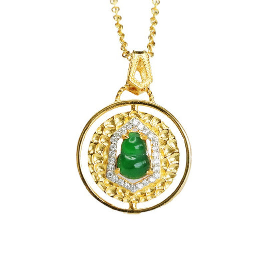 Emperor Green Jade Gourd Sterling Silver Pendant Necklace