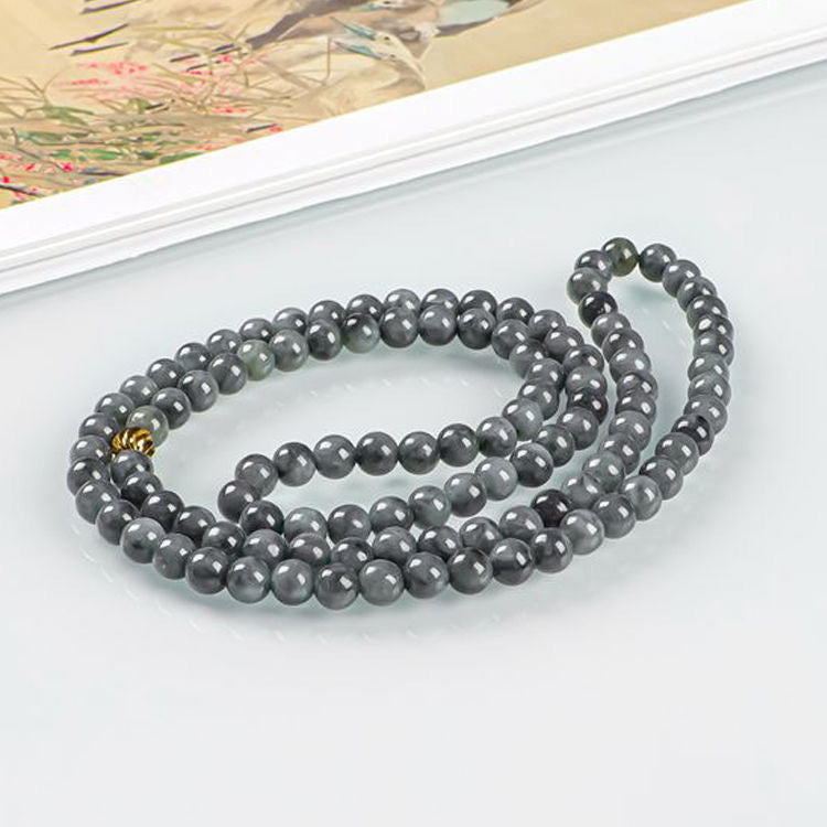 Natural Burmese A Goods Jade Bead Chain Black Jade Necklace Jewelry