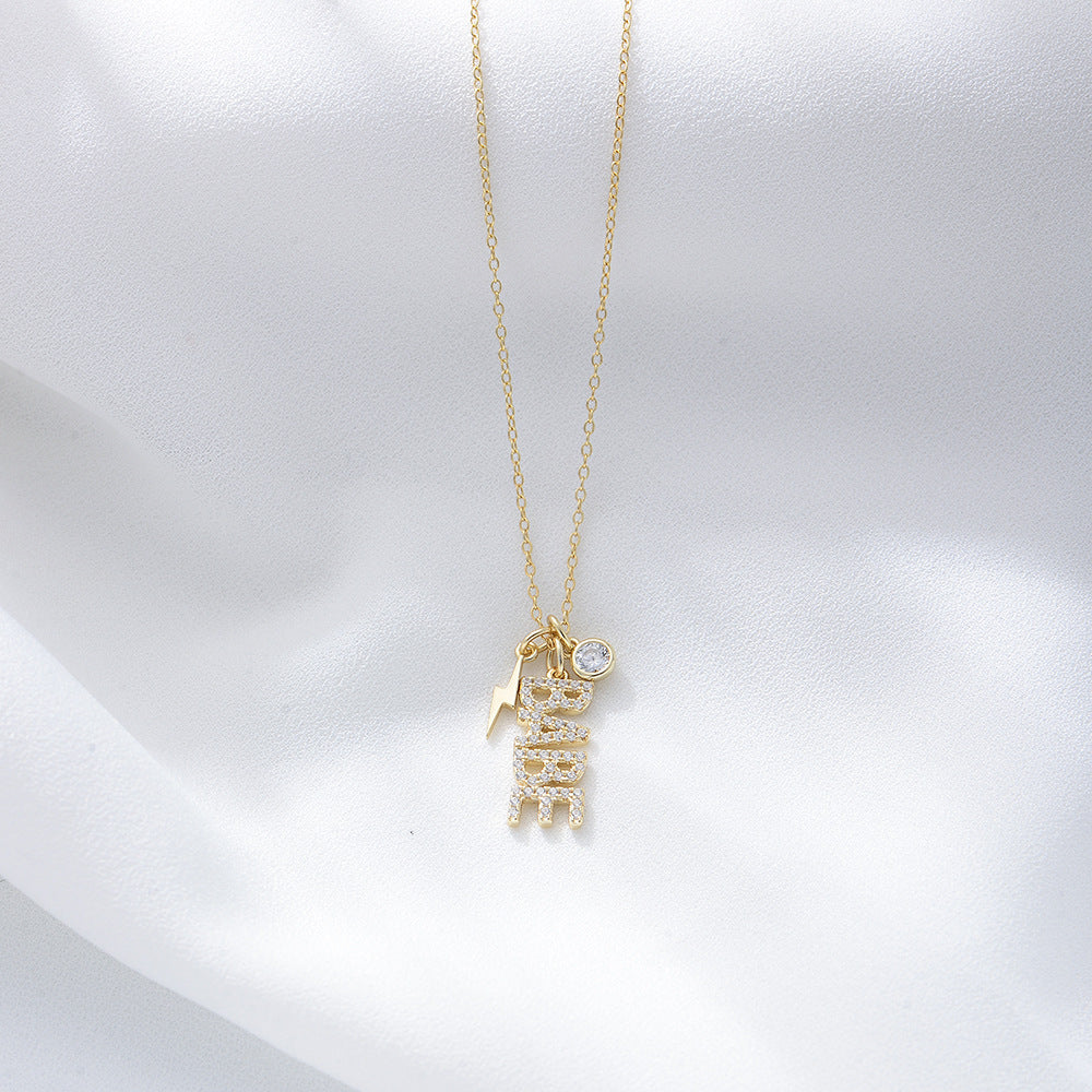 S925 Silver Inlaid Zircon Babe English Letter Necklace Pendant