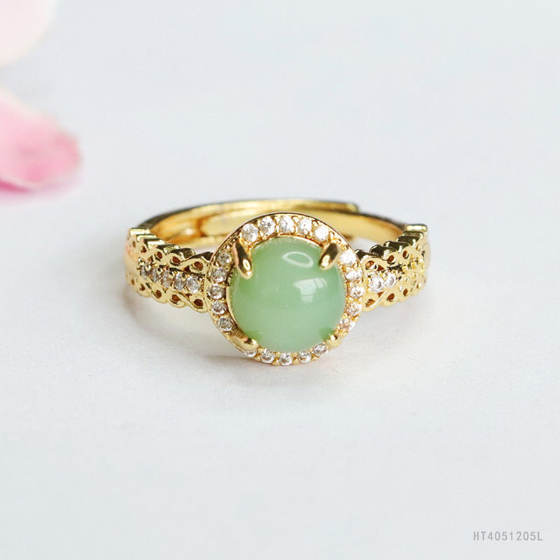 Hetian Jasper Zircon Openwork Ring
