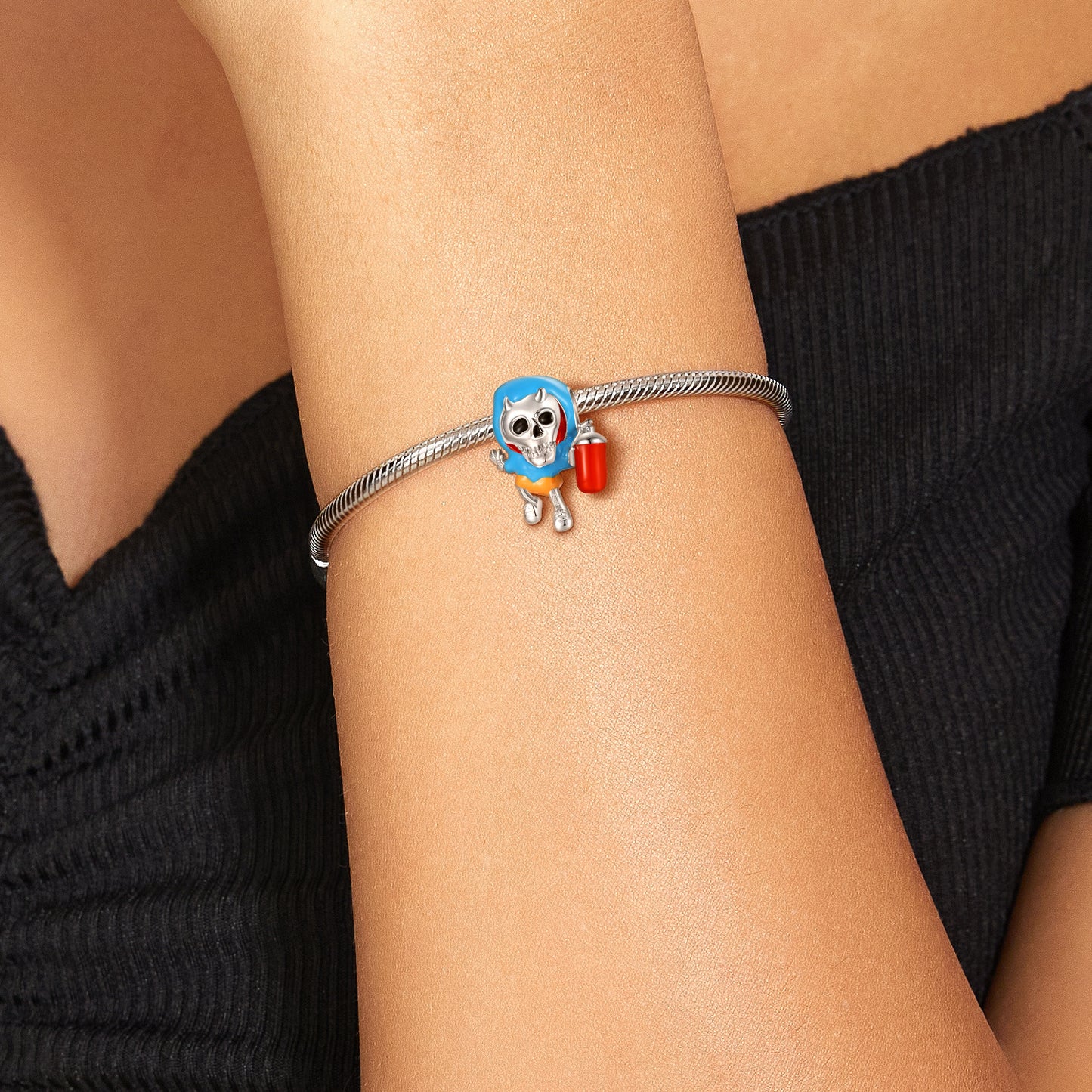 Halloween Colorful Graffiti Skeleton Silver Pendant