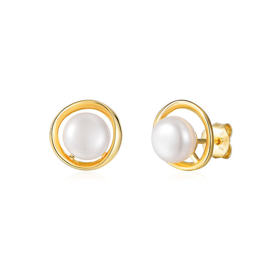 Planderful Natural French Round Pearl Stud Earrings In Sterling Silver For Women Versatile Elegant Everyday Accessory