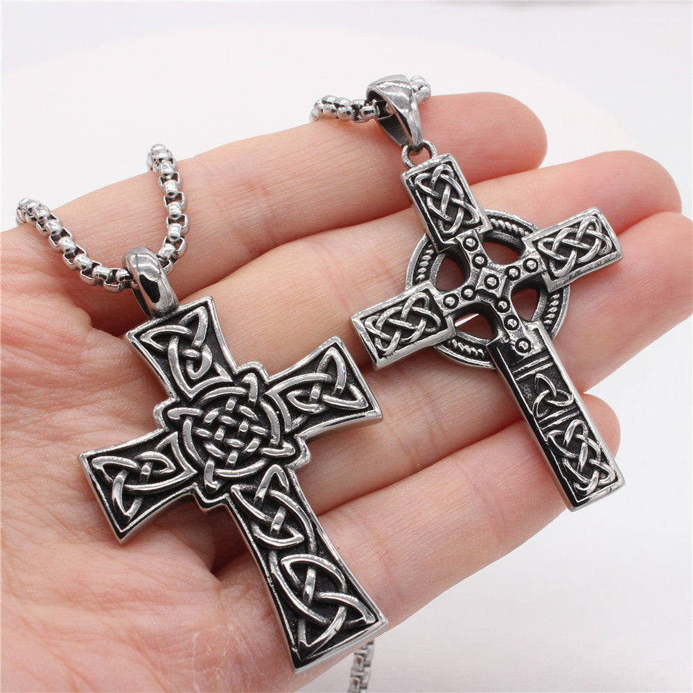Celtic Cross Pendant Necklace Titanium Steel Durable Unisex Viking Pattern Protection Planderful Brand