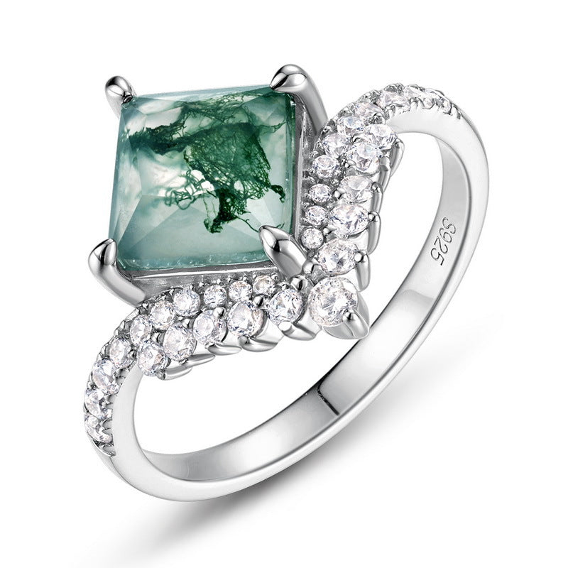 Planderful Jewelry Geometric Princess Square Agate Ring In Sterling Silver With Zircon Accents