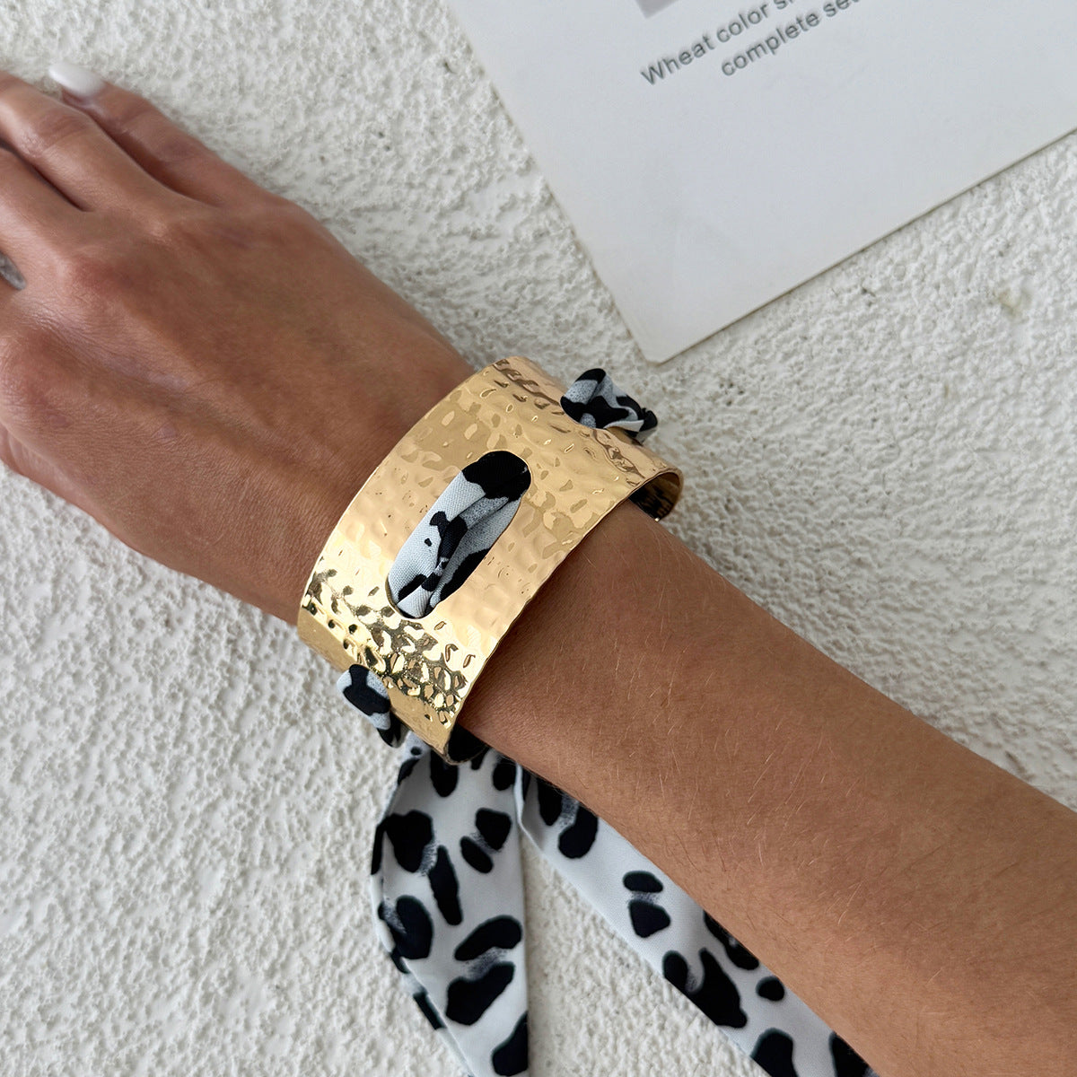 Planderful Collection Vienna Verve Bracelet For Women Hammer Pattern Wide Surface Opening Leopard Print Silk Scarf