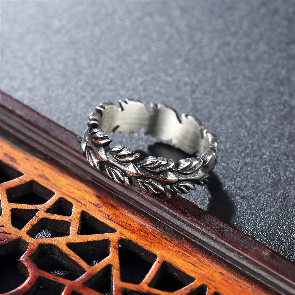 European and American Retro Wheat Ear Men's Titanium Steel Ring