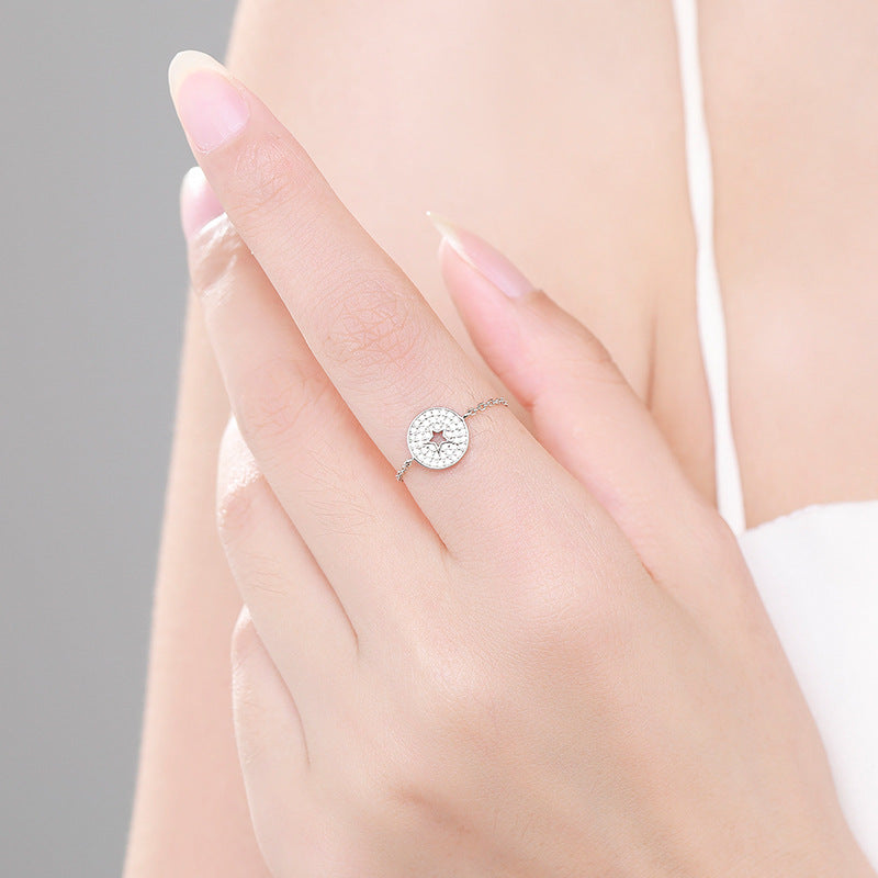 Sterling Silver Adjustable Zircon Star Ring for Children with Niche Design