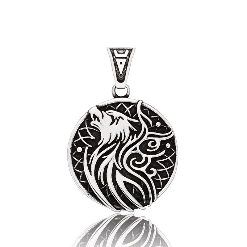 Viking-Inspired Stacked Triangle Pendant with Retro Wolf Head Tag in Titanium Steel for Men