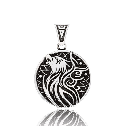 Viking-Inspired Stacked Triangle Pendant with Retro Wolf Head Tag in Titanium Steel for Men