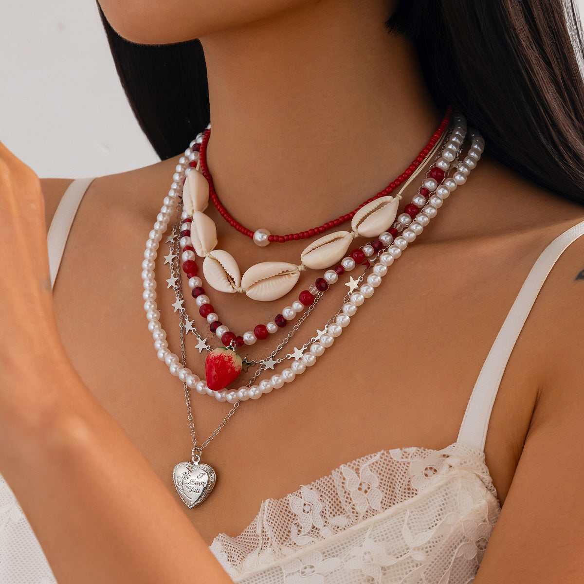Shell Heart Pearl-Style Beach Necklace Set