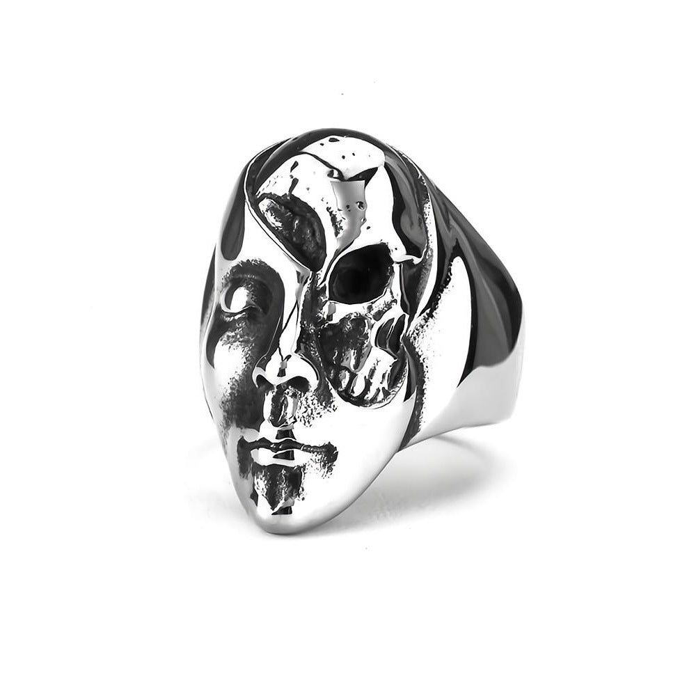 European And American Jewelry Men's Stainless Steel Ring Relief Punk Half Skull Face Retro Personalized Ring