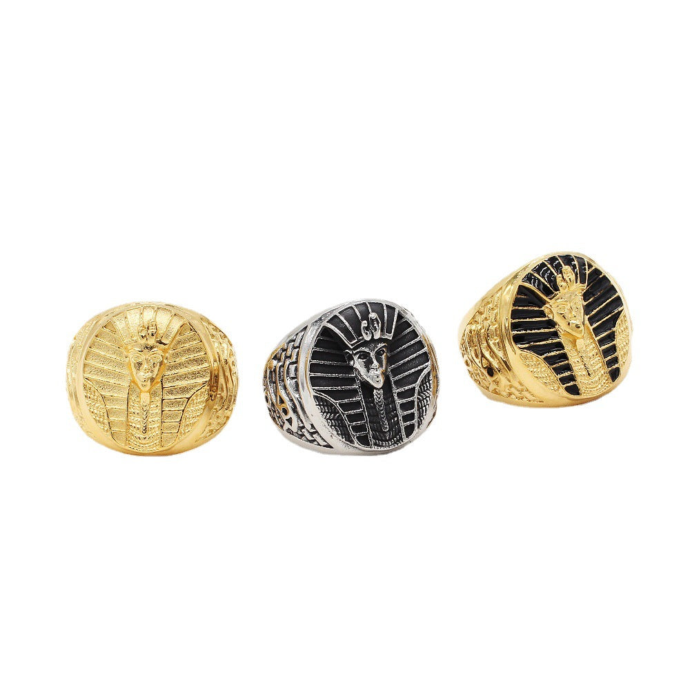 Retro Egyptian Pharaoh Men's Titanium Steel Ring with Personalized Engraving