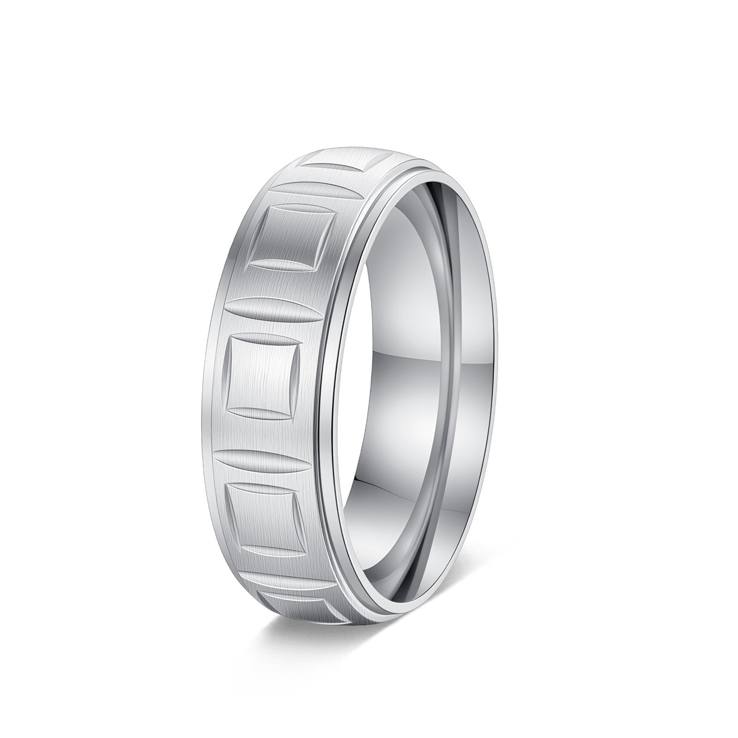 Stainless Steel Ring Unisex Retro Square Pattern Engraving Fade Resistant Durable Planderful