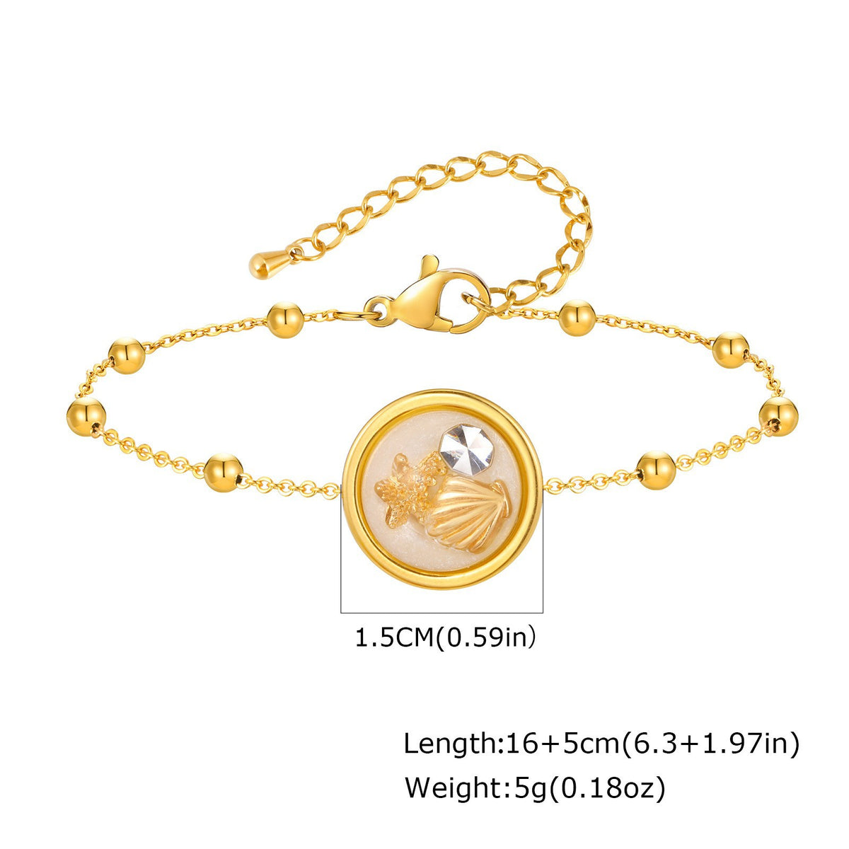 Summer Seaside Leisure Vacation Wind Ocean Wind Stainless Steel Bead Chain Resin Round Necklace