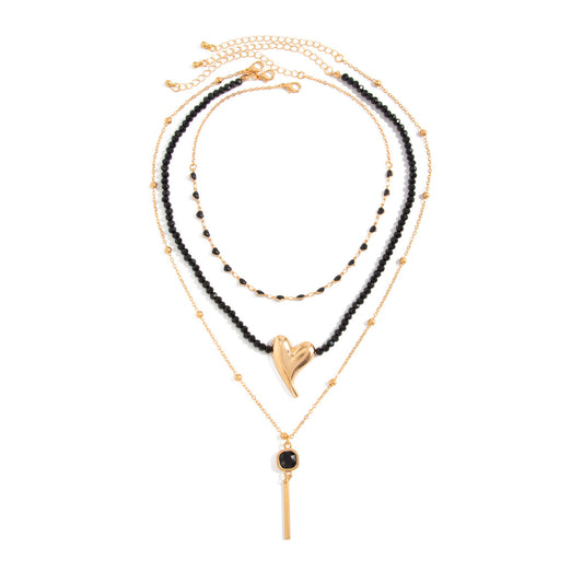 Black & Gold Heart Crystal-Style Necklace