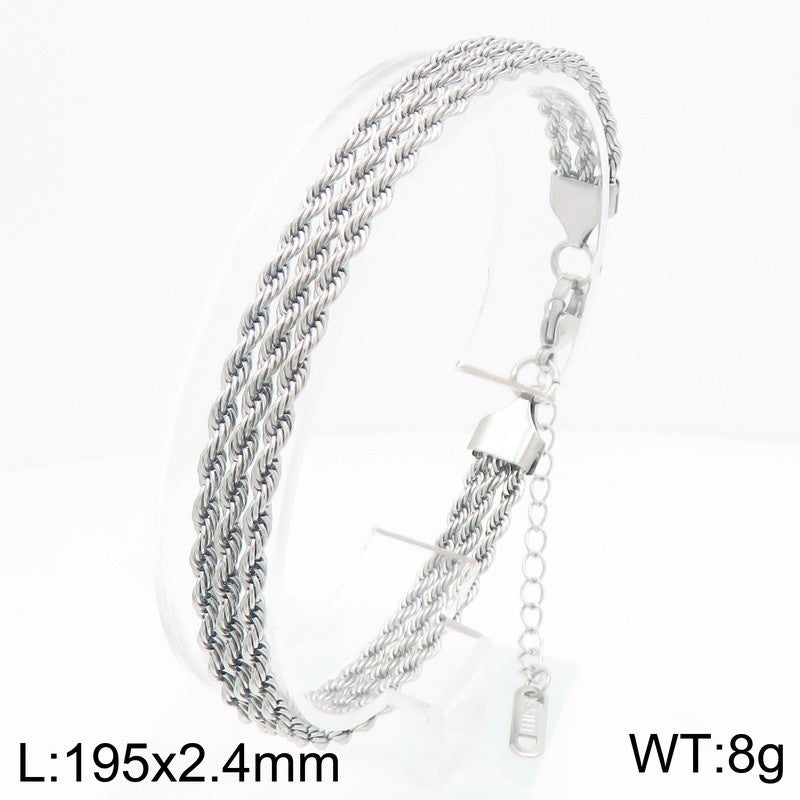 Stainless Steel Design Three-Layer Twist Chain Unisex Bracelet