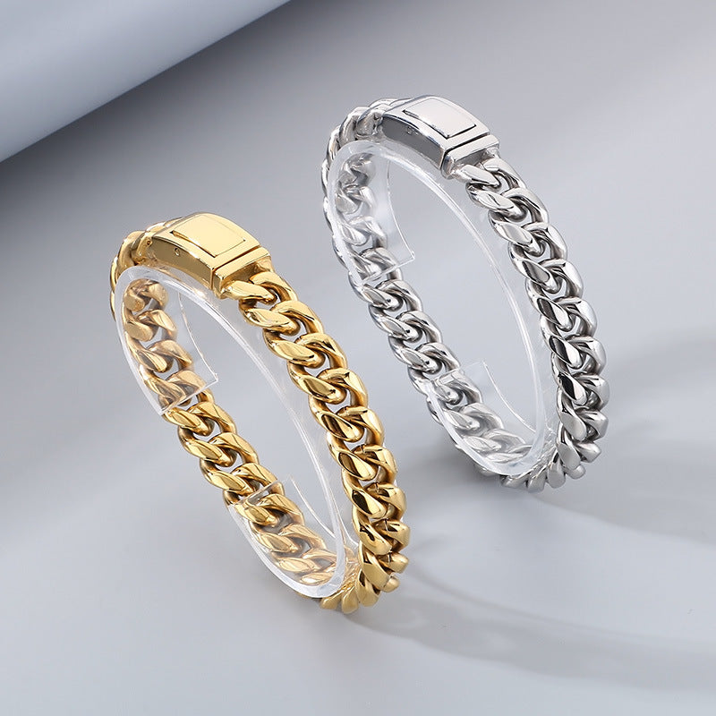 Planderful Cuban Chain Bracelet Men Bold Glossy 12mm Steel