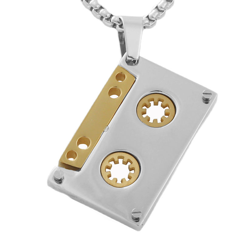 Personalized Retro Titanium Steel Tape Pendant Necklace for Men - Trendy Stainless Steel Design
