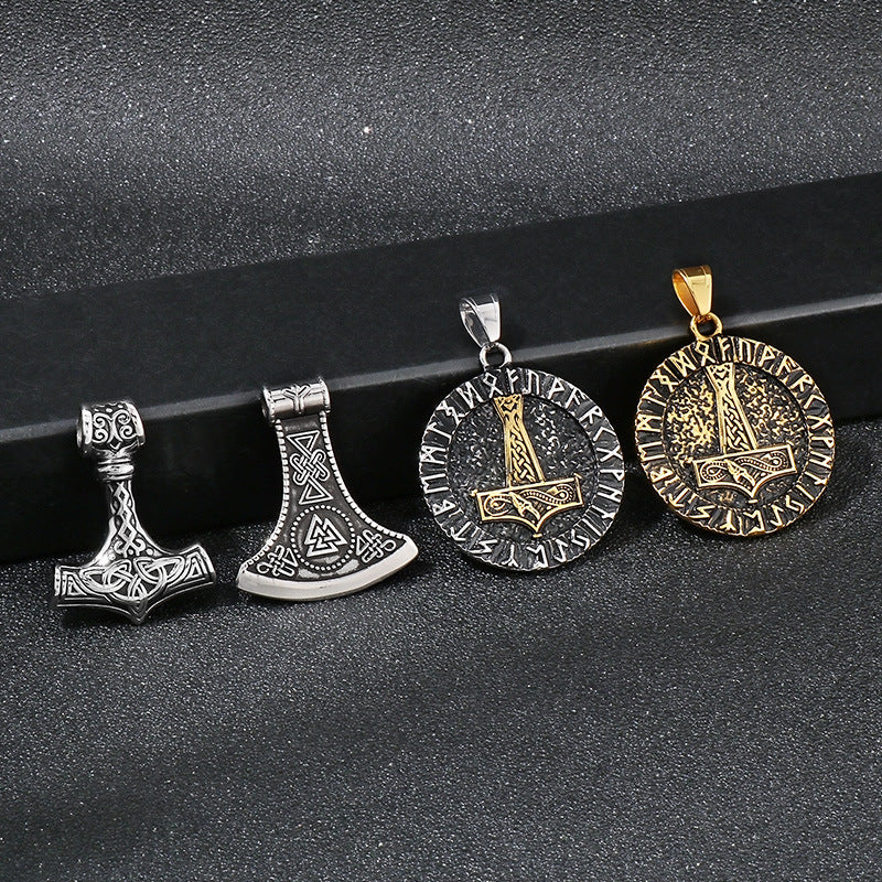 Nordic Viking Triangle Rune Jewelry, Punk Style Retro Quake Double-Sided Rune Men's Titanium Necklace