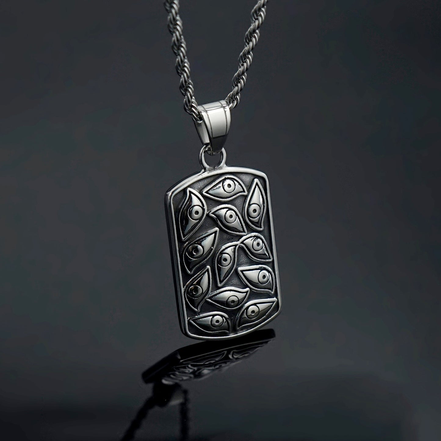 Steel Necklace – Vintage Retro Gods Eye Square Pendant for Men Planderful Everyday Genie Collection