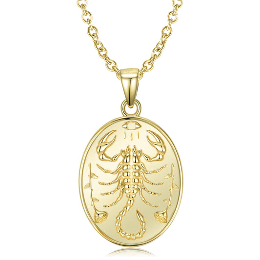 Golden Scorpion Relief Oval Pendant Silver Necklace
