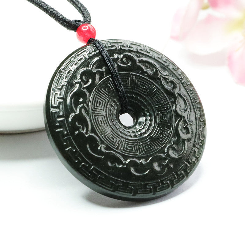 Natural Hotan Jade Pendant Dark Green Ping'an Buckle Jade Jewelry